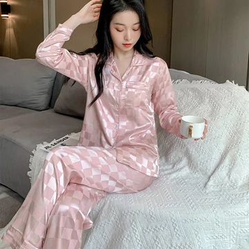 Stelan Piyama Baju Tidur Wanita Lengan Panjang Celana Panjang Satin Import PSLUX