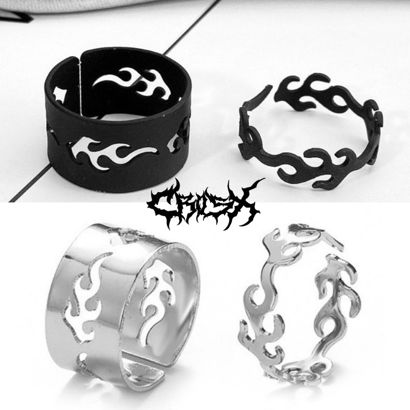 Jual Cod Pcs Flame Black Ring Fire Flame Couple Ring Set Cincin