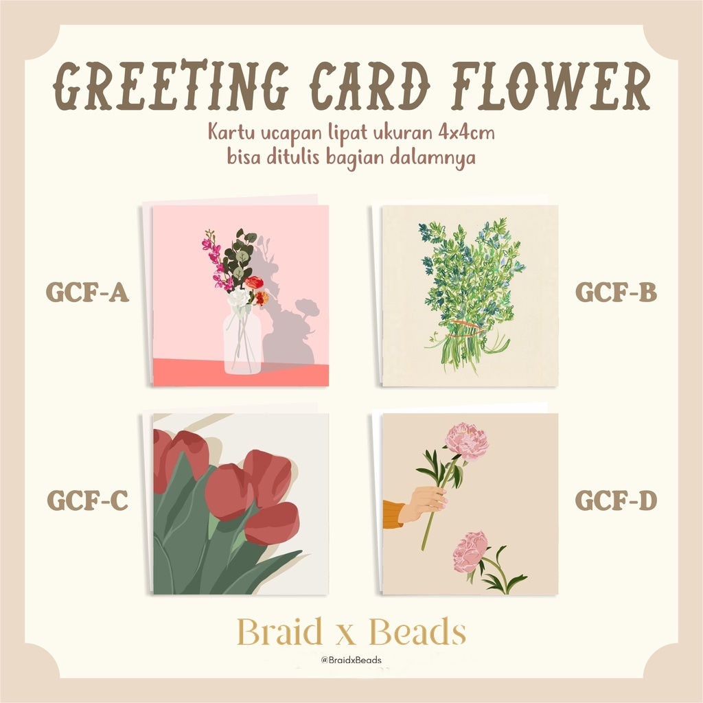 Jual Floral Mini Greeting Card Fold 4x4 cm | Kartu Ucapan Lipat Model ...