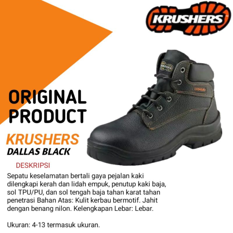 Jual Sepatu safety krushers Dallas Black Original Safety shoes