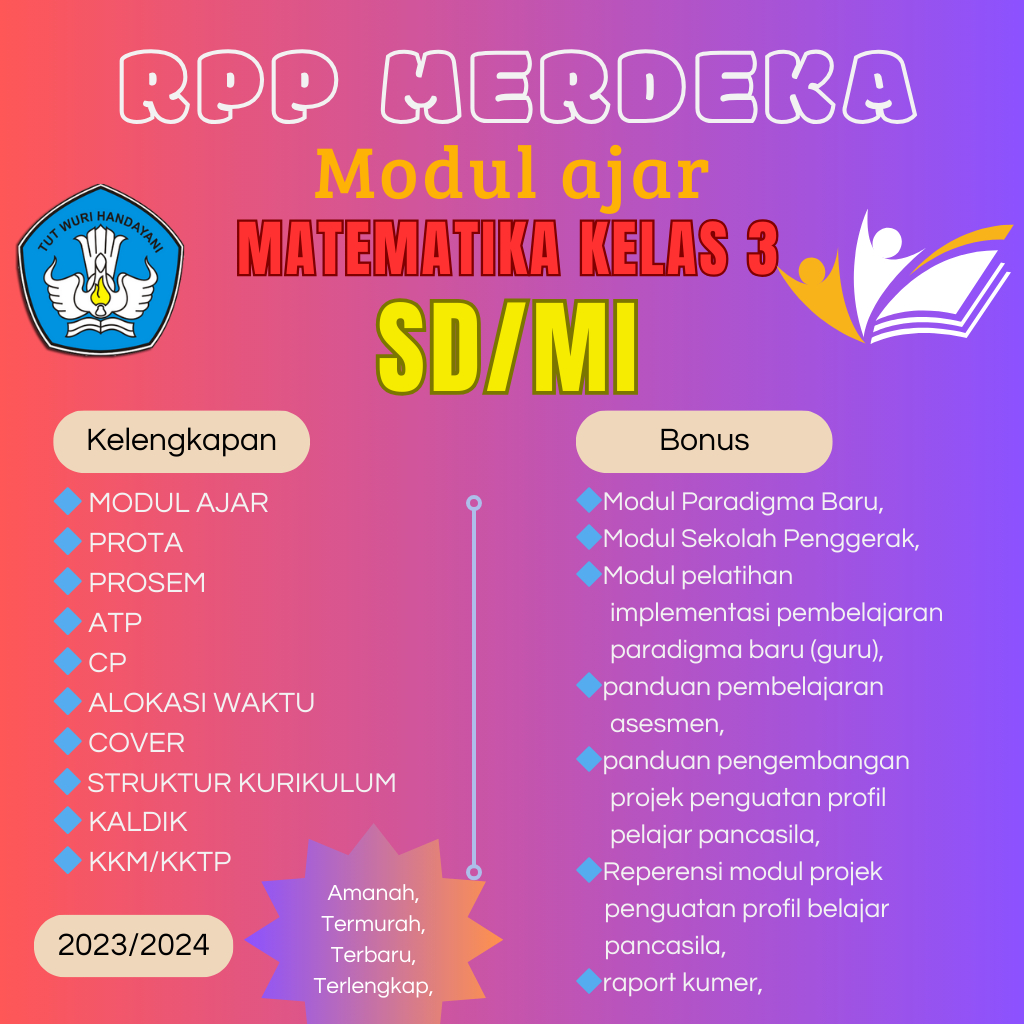 Jual MODUL AJAR MATEMATIKA KELAS 3 SD/MI KURIKULUM MERDEKA LENGKAP ...
