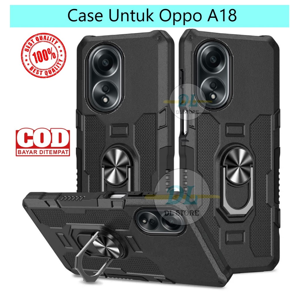Custodia HONLEN Per OPPO A18 / OPPO A38 – Cover Armor Con Anello Kickstand E Base Magnetica, Nero - 2