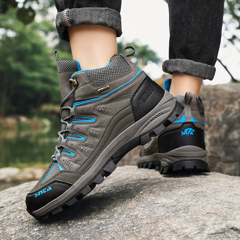 Sepatu Gunung Hiking Outdoor SNTA 502 Grey Ltblue Boots High Trekking Climbing Mendaki Gunung gratis ongkir Terbaru 39 40 41 42 43 44