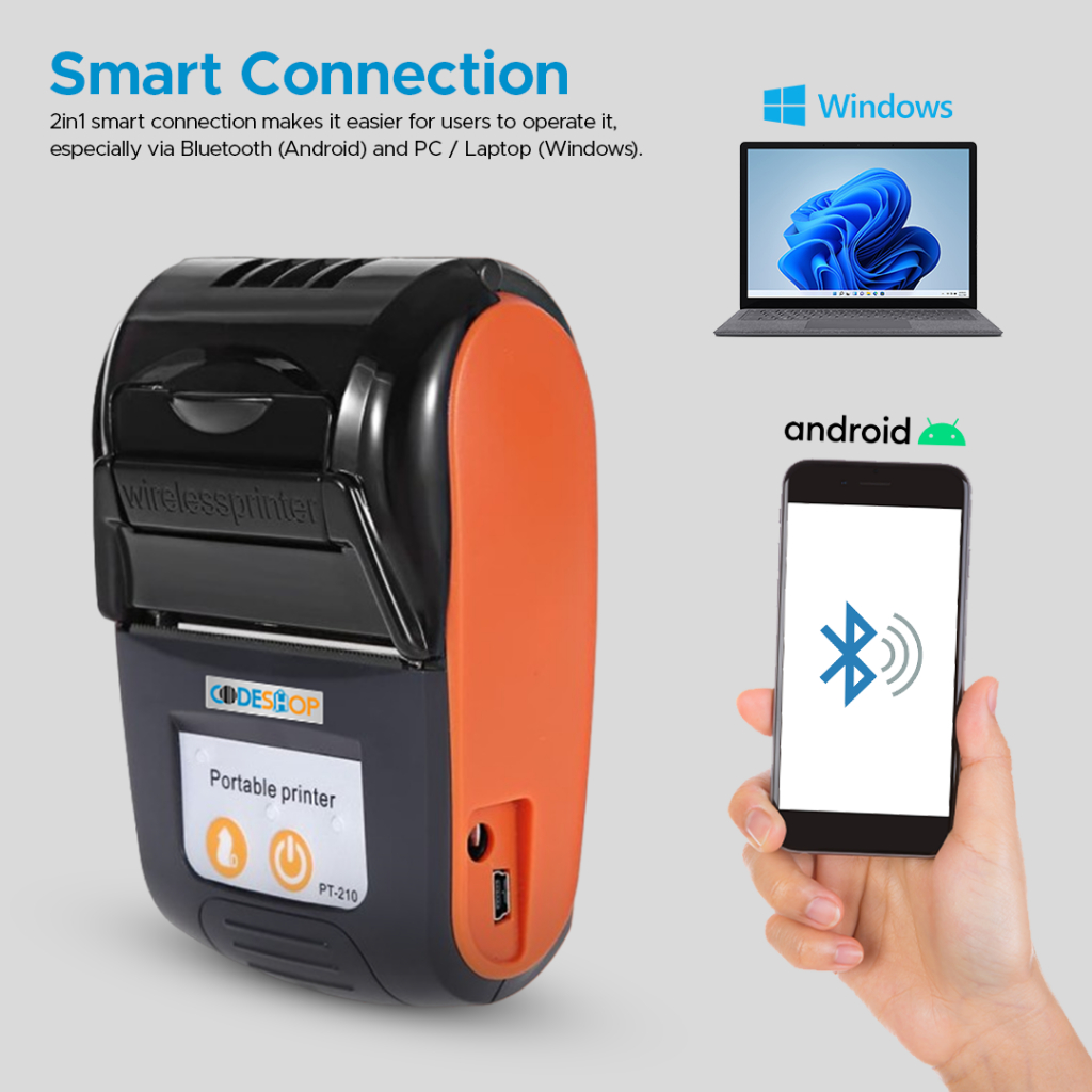Jual Codeshop CMT58 Mobile Printer Bluetooth Portable 58mm Cetak Struk Thermal USB | Shopee Indonesia