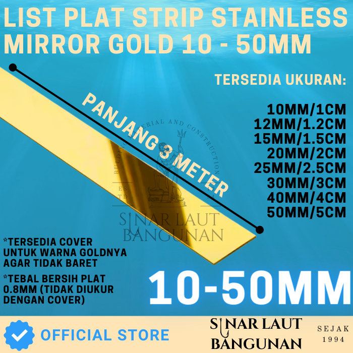 Jual List Plat Strip Mirror Gold Stainless Steel 201 1.0 CM - 5.0 CM ...