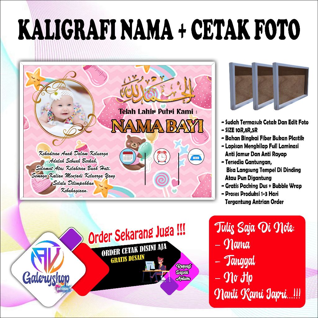 Jual cetak foto bayi baru lahir, kado bayi baru lahir, kado acara besar