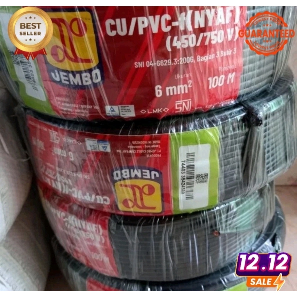 Jual KABEL LISTRIK SERABUT NYAF 6MM 1X6 MM JEMBO METERAN ECERAN ...