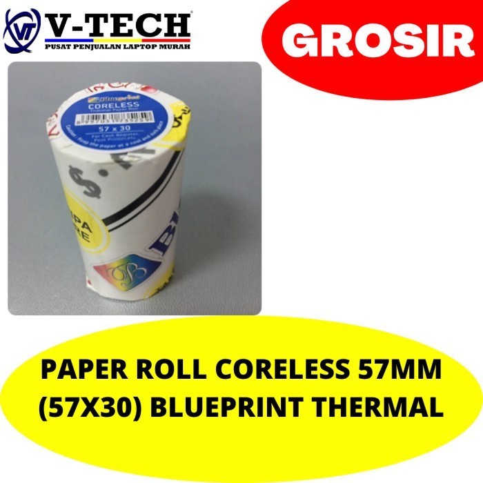 Jual PAPER ROLL CORELESS 57MM (57X30) BLUEPRINT THERMAL | Shopee Indonesia