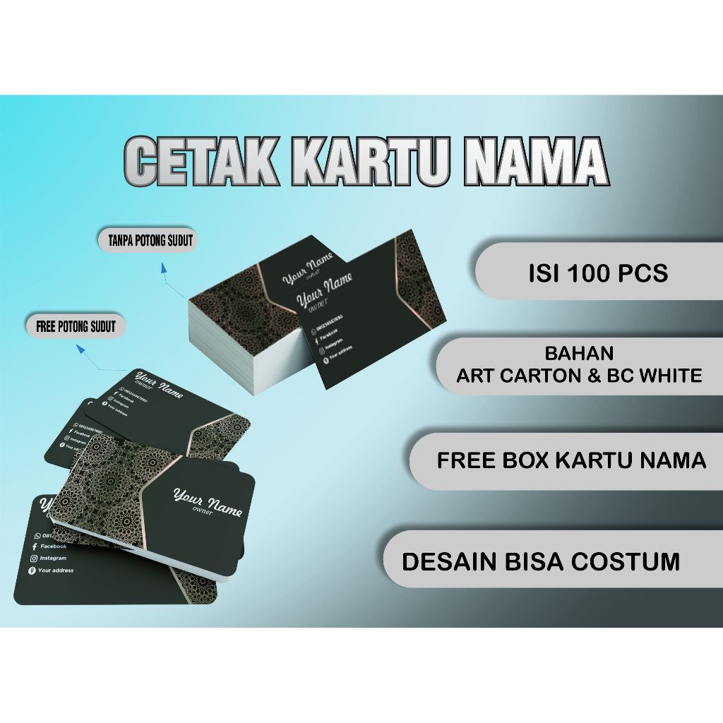 Jual Cetak Kartu Nama 1 Sisi 2 Sisi Bahan Art Carton 260 Kotak