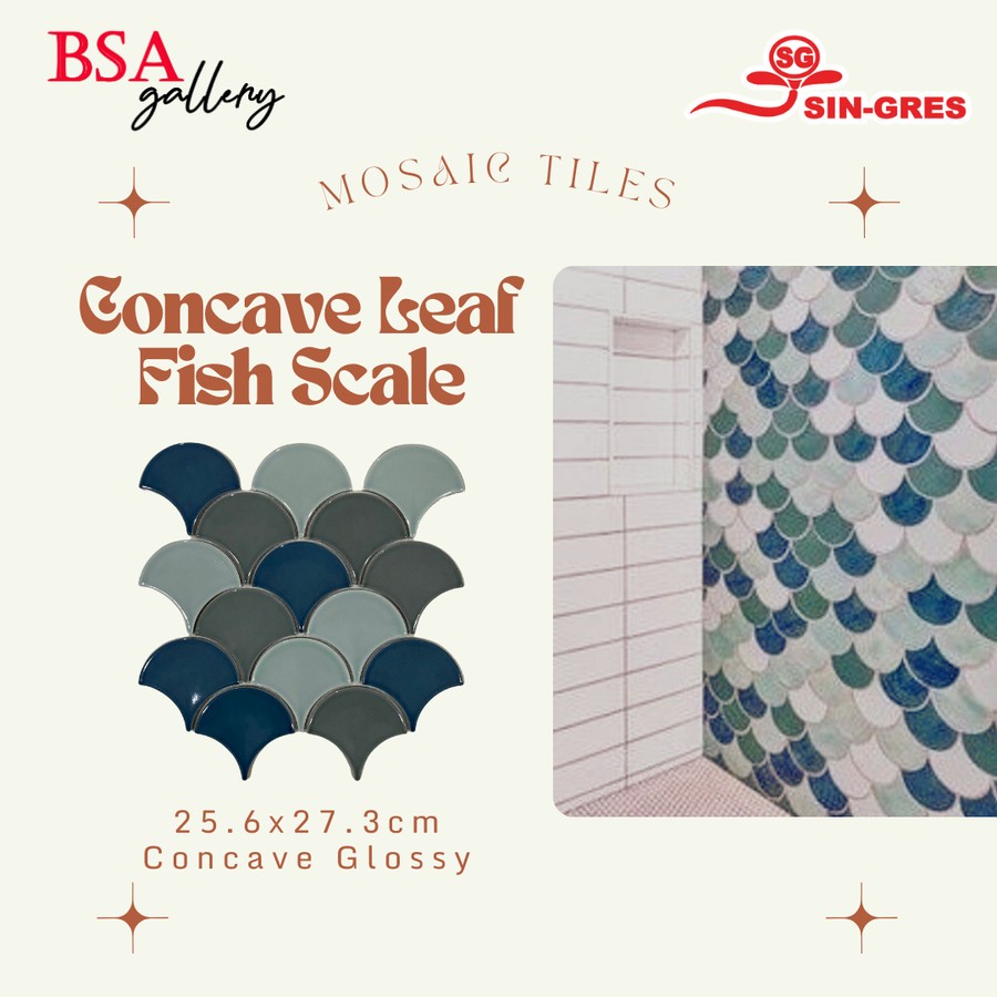 Jual MOSAIC TILE FISH SCALE BIRU PUTIH / KERAMIK MOZAIK FAN DINDING ...