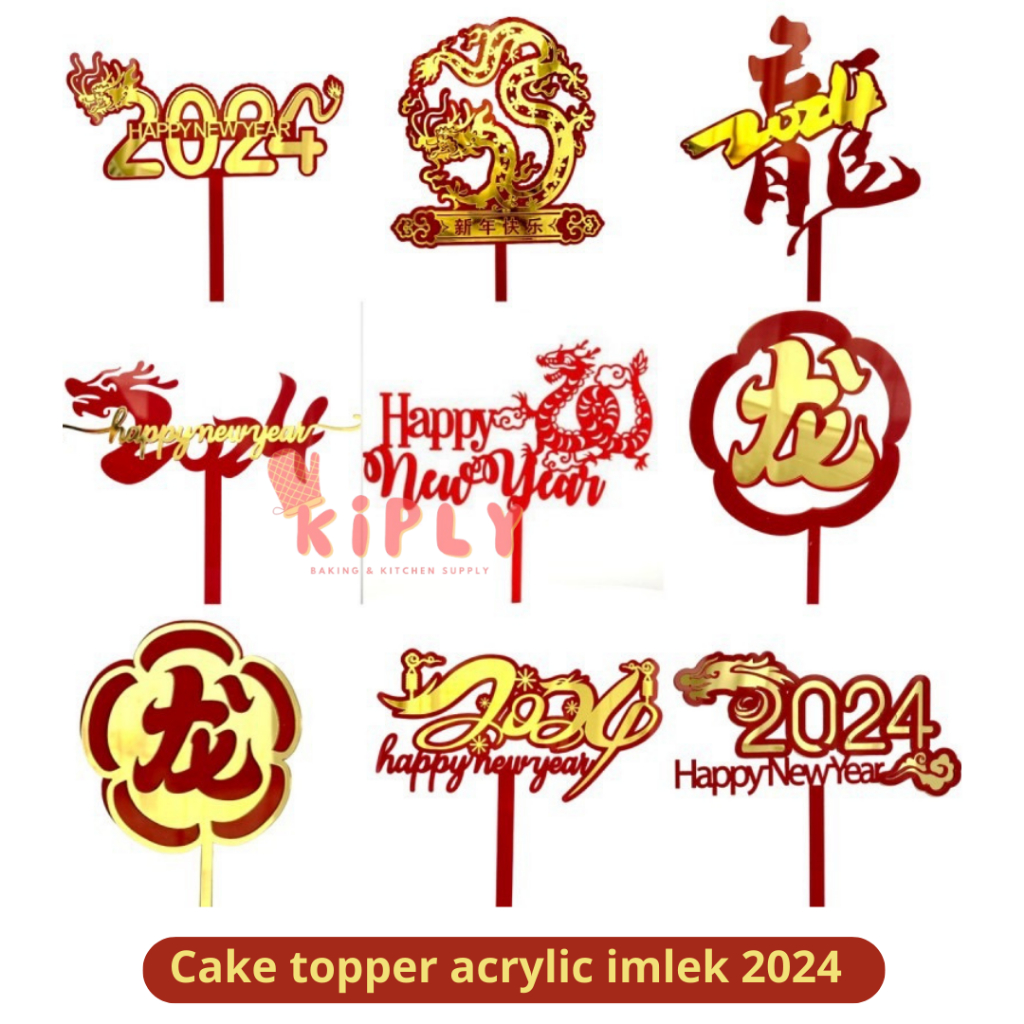 Jual Cake topper acrylic imlek 2024/Cake Topper Motif Cina Imlek