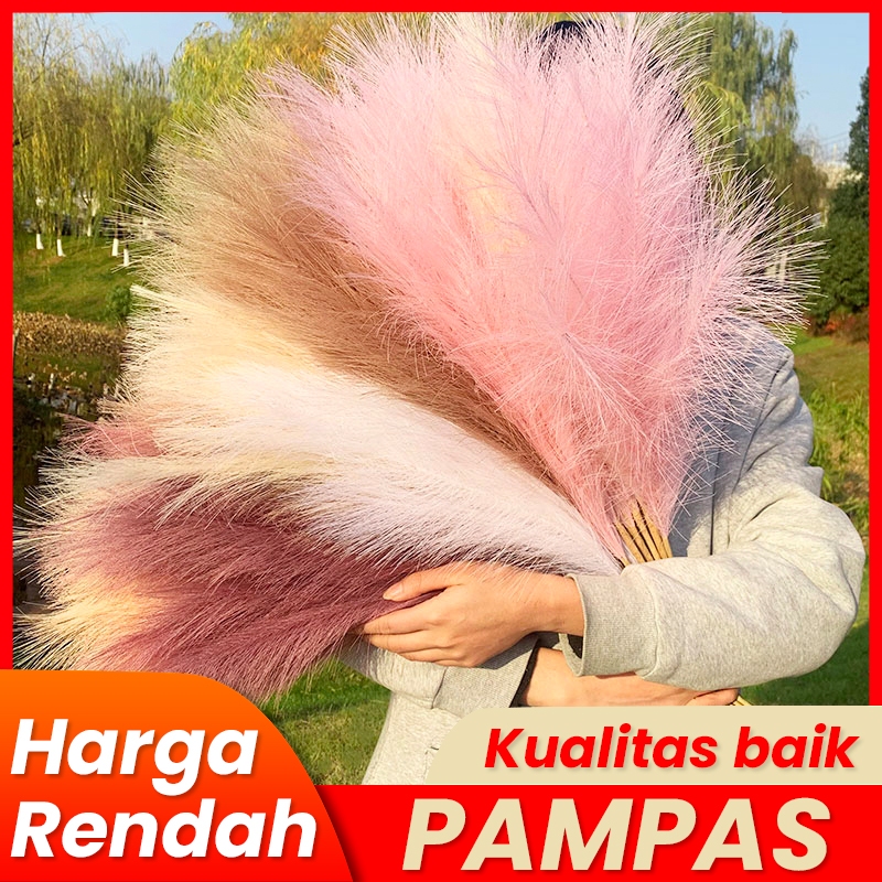 12 PCS Rumput Pampas Buatan Palsu Tanaman Buluh Buket Pernikahan DIY Dekorasi Vas Rumput Ekor Kering