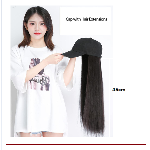 Jual Topi bisbol wig panjang, topi wig lurus hitam yang tidak dapat ...