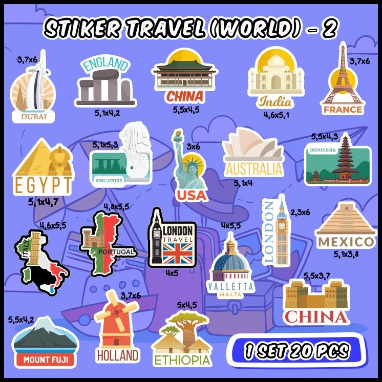 Jual [1 pack] Sticker Tema Travel World (Travel World ver. Sticker ...