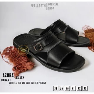 WALLBETH II Sandal Kulit Pria I Sandal Selop Kulit Pria Hitam Azura Series