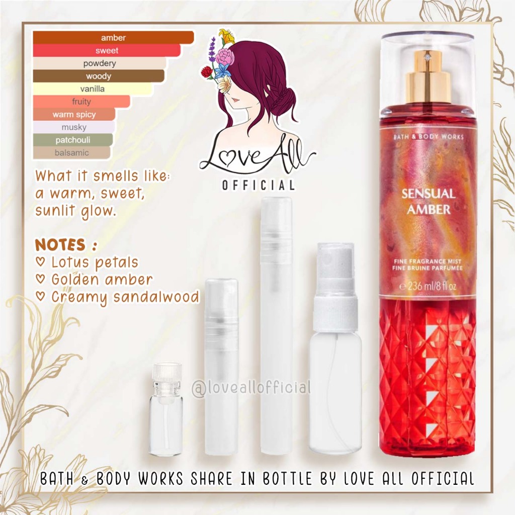 Jual Sensual Amber Bath and Body Works Body Mist share in bottle