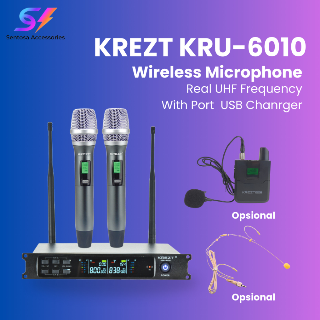 Jual Microphone Wireless KREZT KRU6010 Mik Wireless UHF Multi Channel