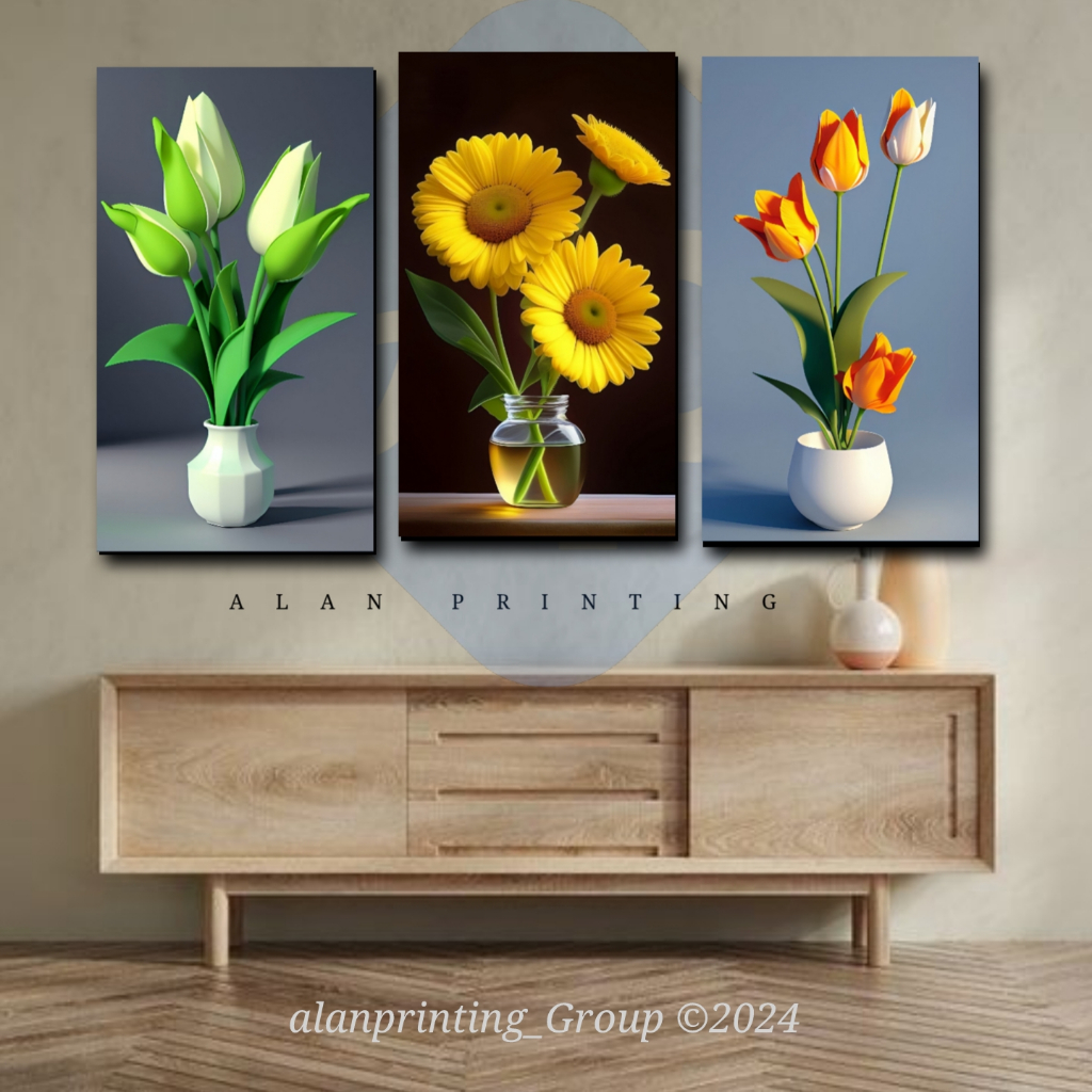 Jual HIASAN DINDING BUNGA FLOWER PLUS BINGKAI KAYU MDF 14X29 CM BJB 2 ...