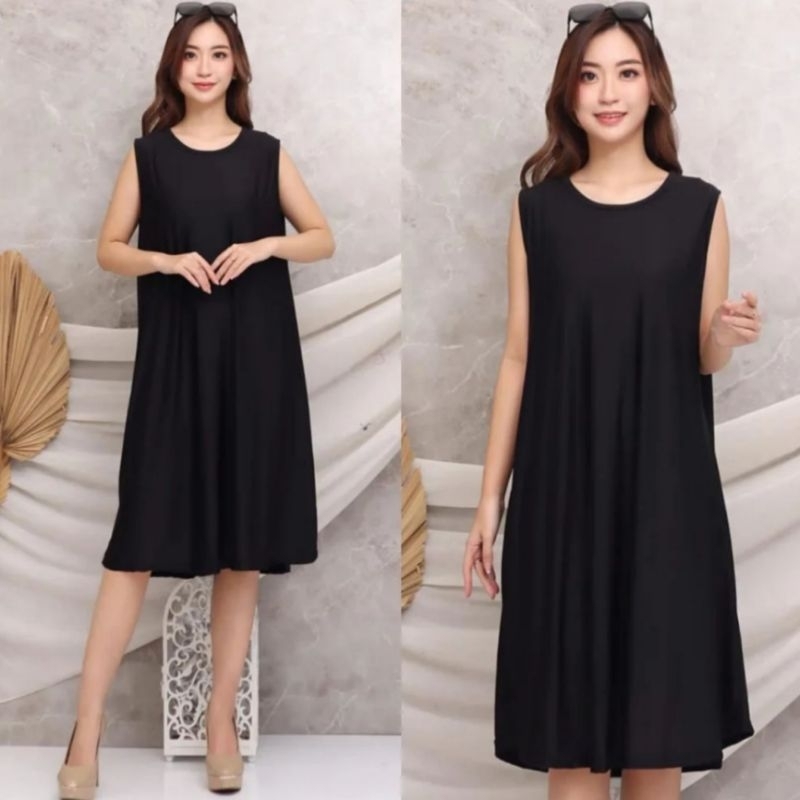 Jual Inner Dress Tanpa Lengan Buntung Midi | Shopee Indonesia