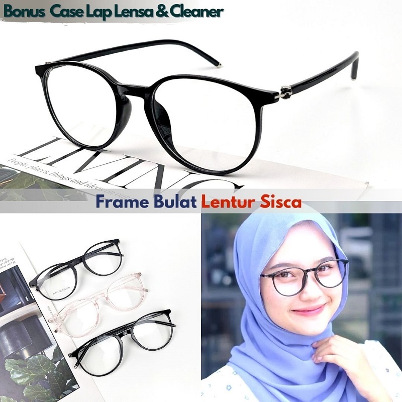 Jual Frame Kacamata Anti Radiasi Bulat Lentur Sisca Lensa Normal Minus Bluecromic Shopee Indonesia