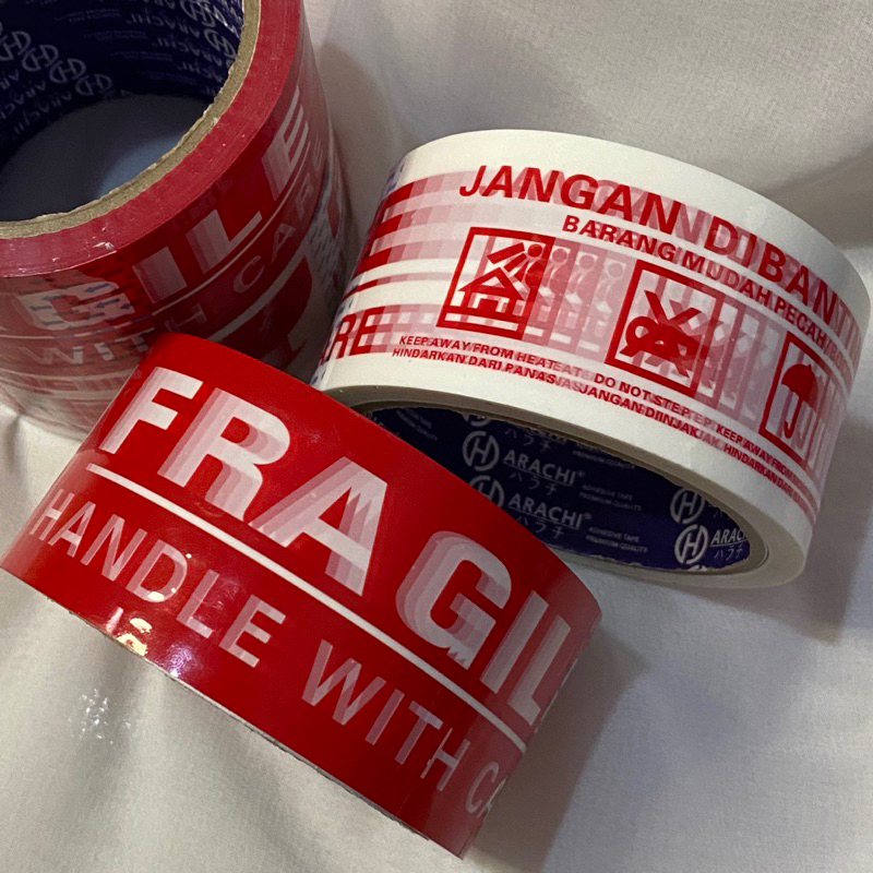 Jual LAKBAN FRAGILE 48mm x 50 Yard Merah / Putih tebal PACKING JANGAN ...