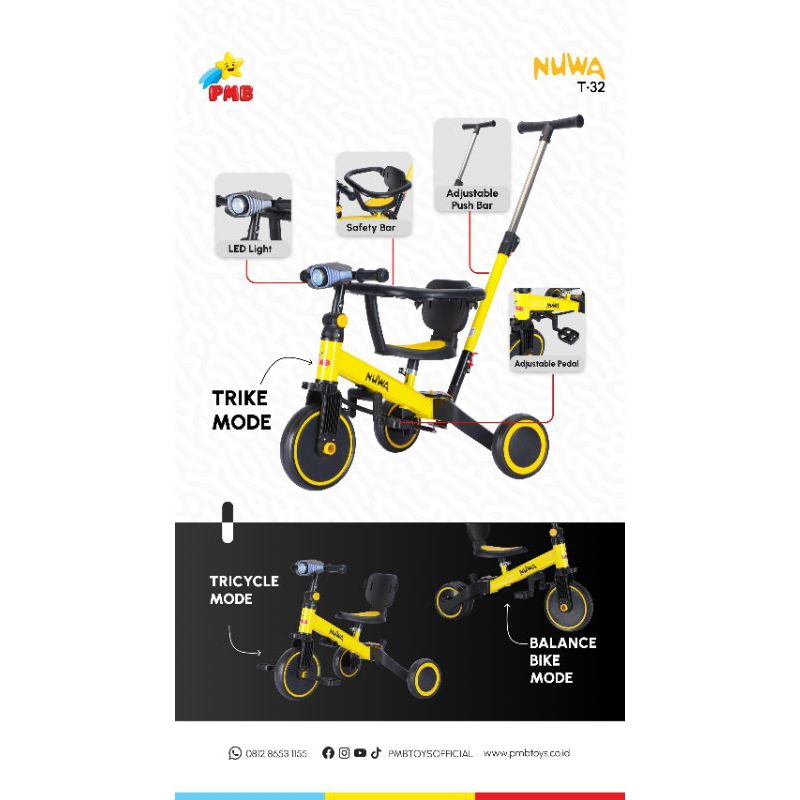Jual sepeda balance bike merk PMB nuwa model 3in1 t20-9 dan dan 32 plus ...
