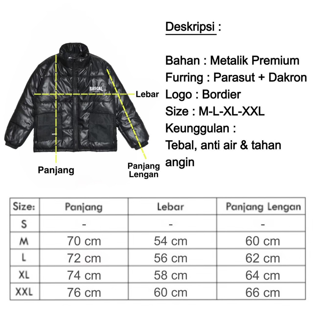 Jual RASCAL Jaket outdoor puffer pocket coat winter ultralight metalic ...