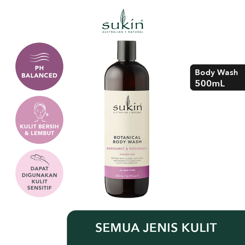 Sukin Botanical Body Wash Bergamot & Patchouli 500ml, Size - 500 ml