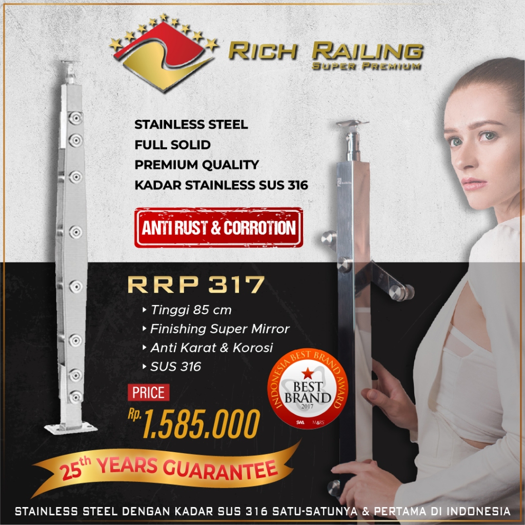 Jual [Rich Railing] Railing tangga stainless 316 tiang pipa RRP 317 ...