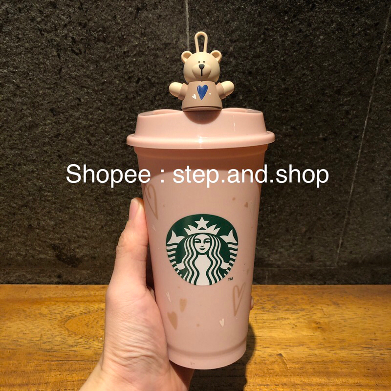 Jual Starbucks Reusable Cup Japan With Bear Lid Stopper Valentine 2024 Limited Edition Shopee