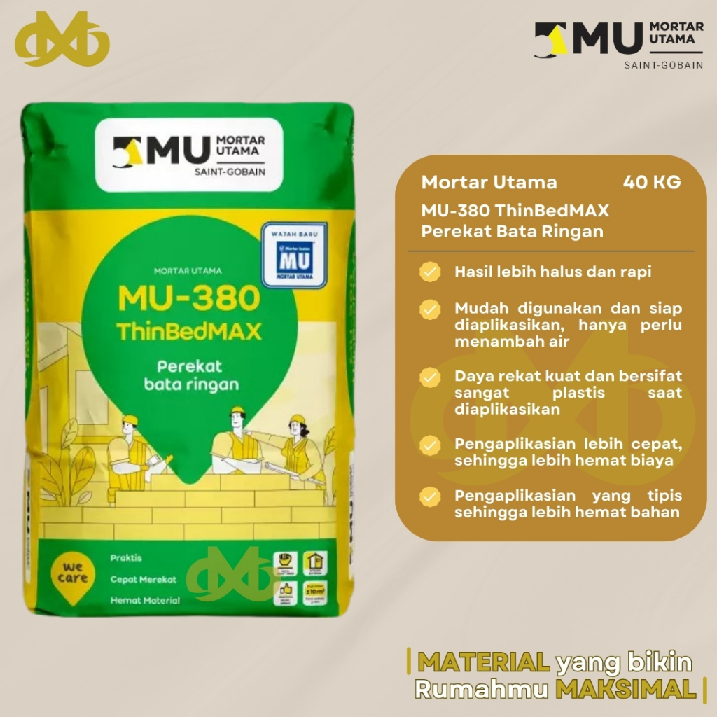 Jual Semen Mortar Utama Mu 380 Thinbedmax Perekat Bata Ringan 40kg