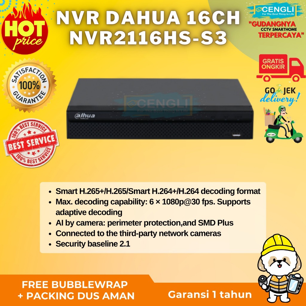 Jual NVR Dahua 16 Channel DHI-NVR2116HS-S3 WizSense Series H.265 ...