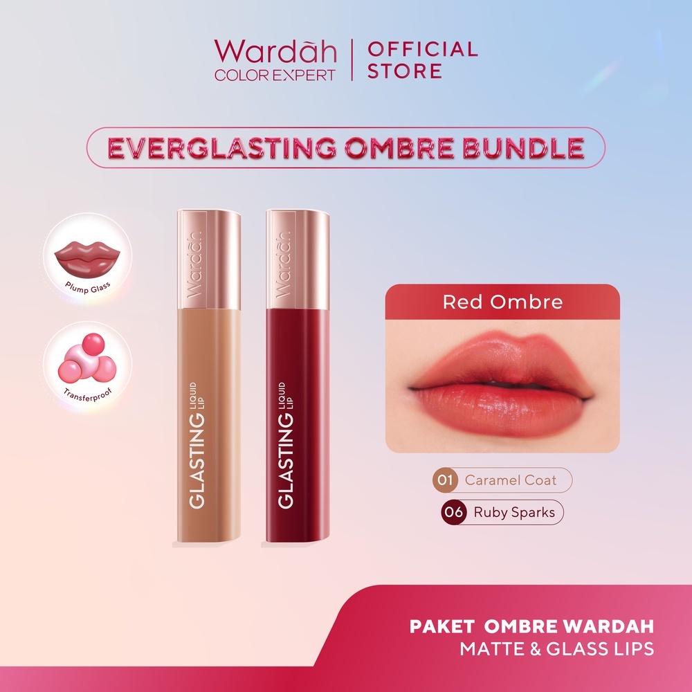 Jual PAKET Ombre Wardah Glasting Liquid Lip | Hi-Pigmented Glass Color ...