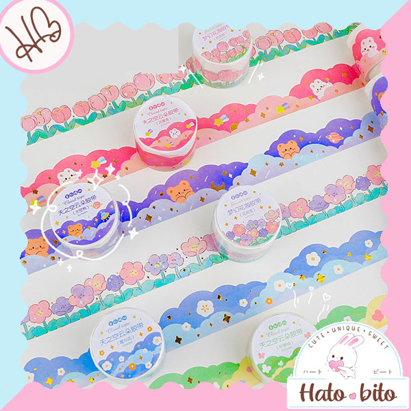 Jual Washi tape cloud and flower paper tape kawai aesthetic masking ...