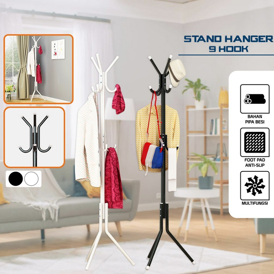 Jual Stand Hanger Coat Rack Gantungan Berdiri Topi Baju Tas Gantung Jacket Serbaguna 7903