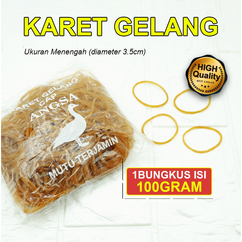 Jual Karet Gelang Kuning Ukuran Menengah Elastik Tidak Mudah Putus 1 Bungkus Berat 100 Gram