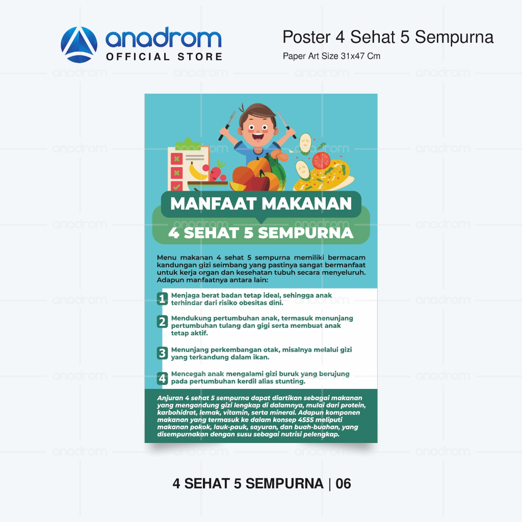 Jual Poster Seputar Makanan 4 Sehat 5 Sempurna | Poster Promosi Edukasi ...
