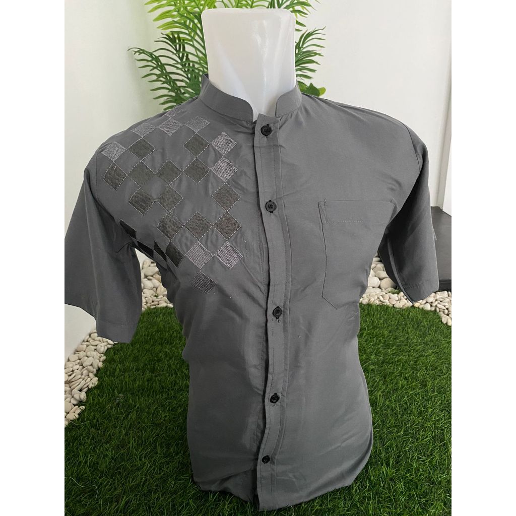 AKAALFATIH Baju Koko Lengan Pendek Katun Bordir Koko Dewasa