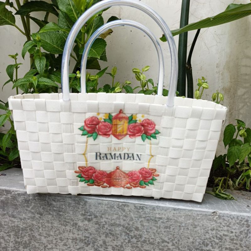 Jual tas anyaman decoupage idul fitri , tas idul fitri, tas hampers