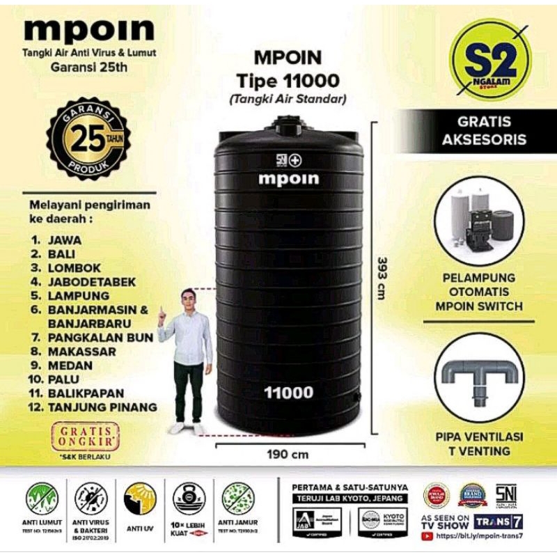 Jual Tandon Air Toren Air Tangki Air Mpoin 11000 Liter Shopee Indonesia 7848