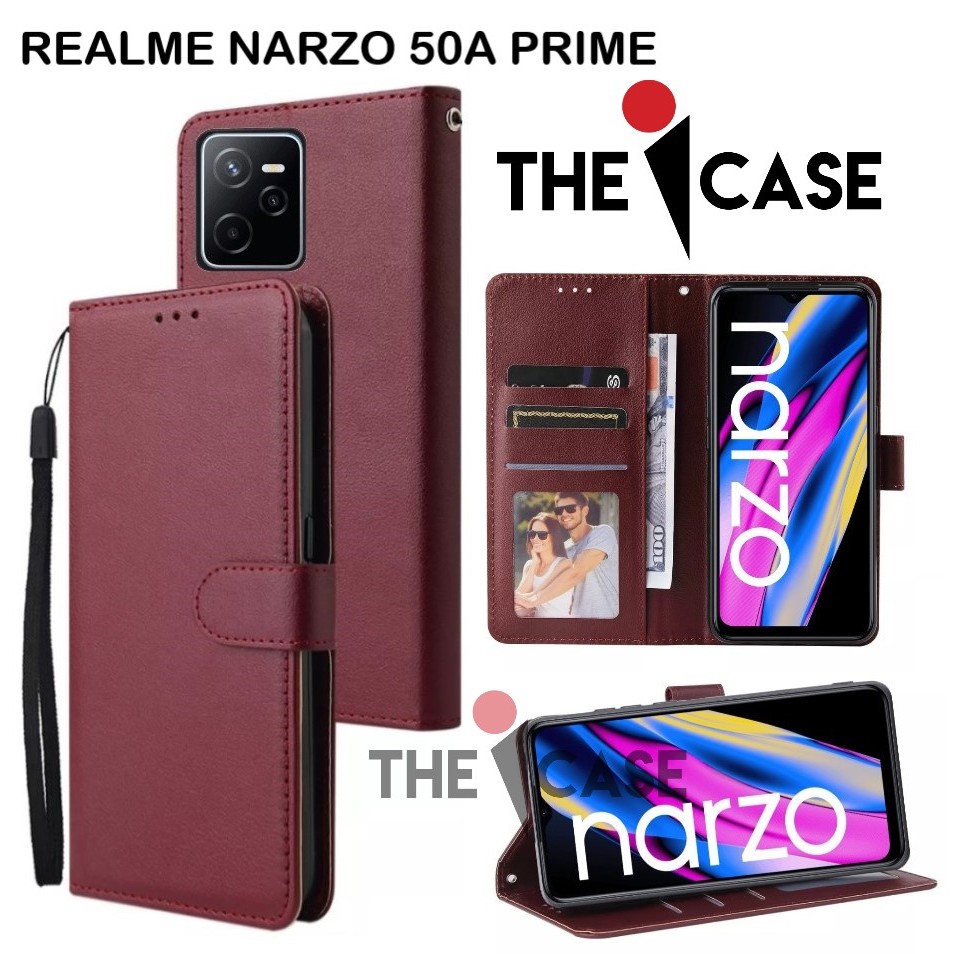 Jual Casing REALME NARZO 50A PRIME model flip buka tutup case kulit ada