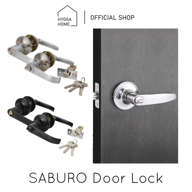Hygga Home SABURO Kunci Pintu Kamar Mandi Handle Pintu Kayu Model Eropa Minimalis Bathroom Door Lock Knob