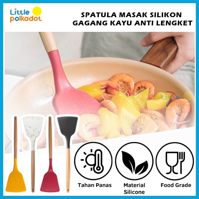 Jual 32Cm Spatula Silikon Gagang Kayu /Sutil Masak Untuk Goreng Tumis