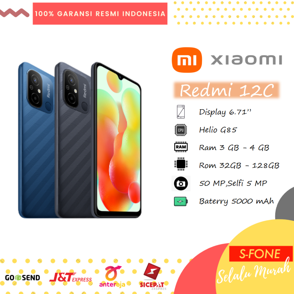 Jual Xiaomi Redmi 12C 3/32GB - 4/64GB - 4/128GB Garansi Resmi | Shopee ...