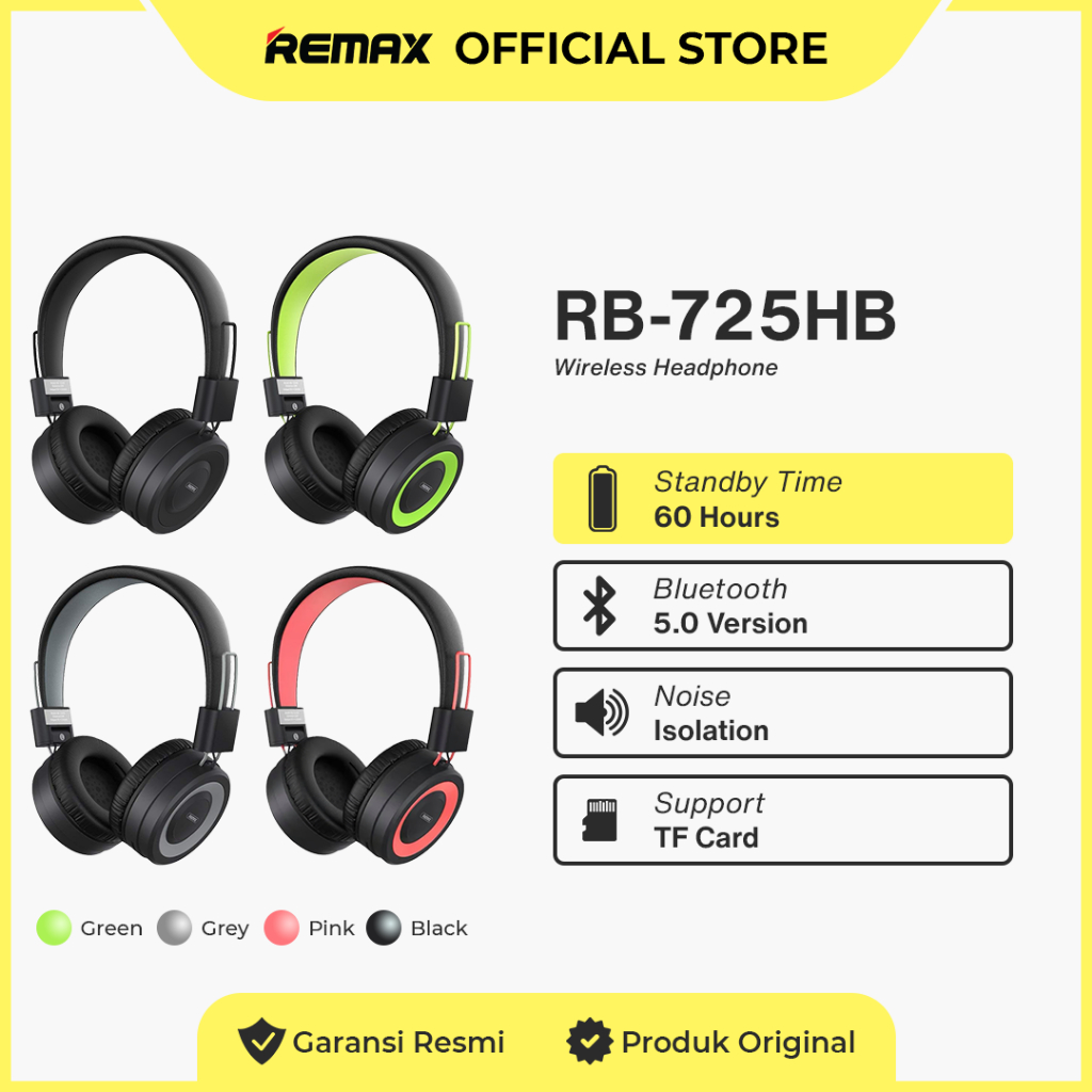 Jual Remax Headphone Bluetooth 5,0 Support SD Card 60H Standby RB-725HB ...