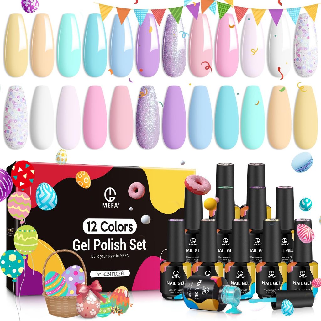 Jual MEFA Pastel Gel Nail Set Polish 12 warna Spring Macarons Glitter