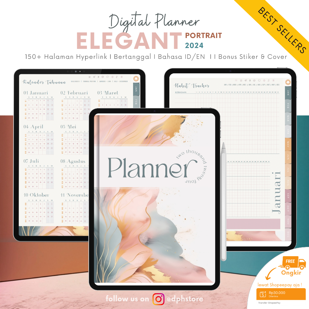 Jual Elegant Dated 2024 (Portrait/Landscape) Digital Planner tahun 2024 ...