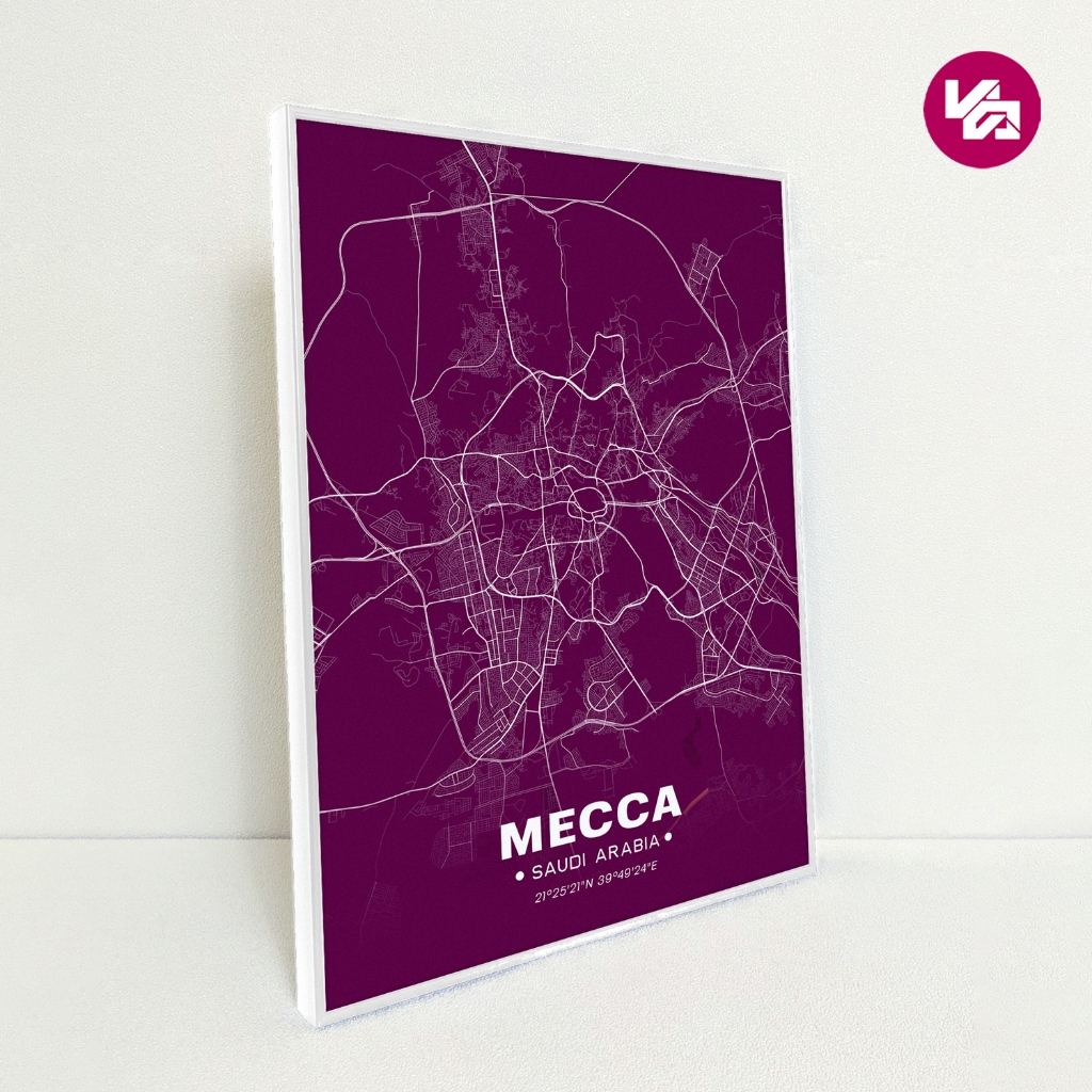 Jual Mecca City Map Frameblock Hiasan Dinding Peta Kota Mekkah 30x40 ...