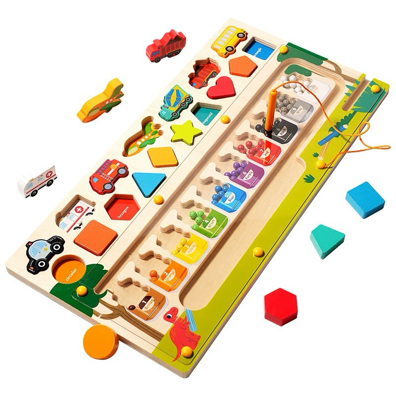 Jual montessori multifunction wooden magnetic maze board shape sorter ...