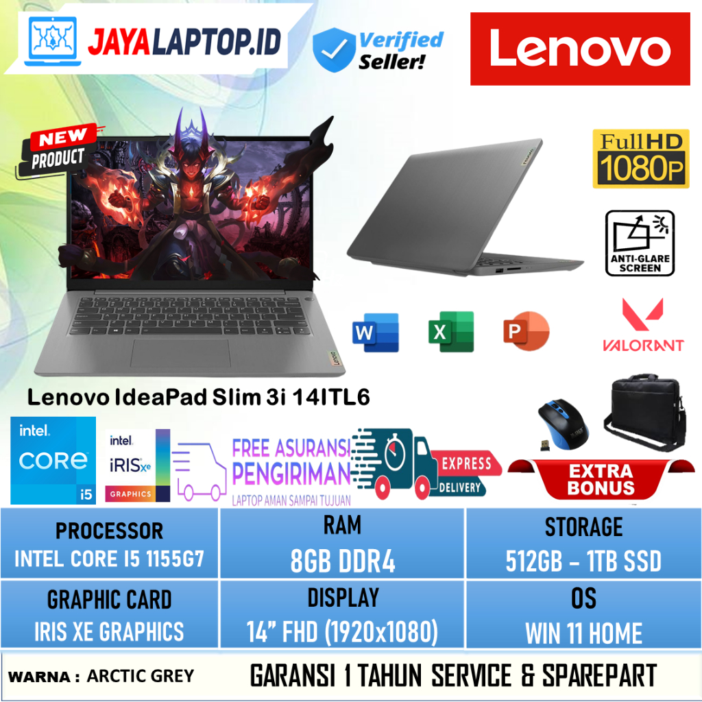 Jual Laptop Murah Baru Lenovo Ideapad Slim 3i 14itl6 Core I5 1155g7 Ram 16gb 1tb Ssd Shopee